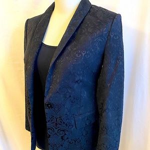 EXPRESS Black Fully Lined Blazer w/ Detailed Embroidery; Faux Pockets.